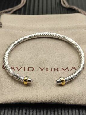 David Yurman Silver Cable Bracelet with Gold Accents 5mm